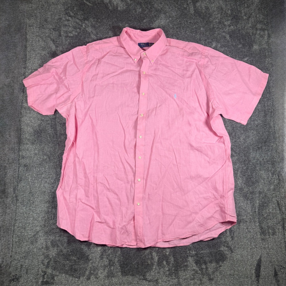 Polo Ralph Lauren Mens 3XLT Pink 100% Linen Short Sleeve Button Down Shirt